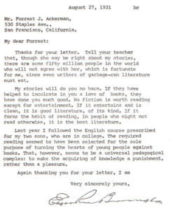 Letter from Burroughs to Ackerman