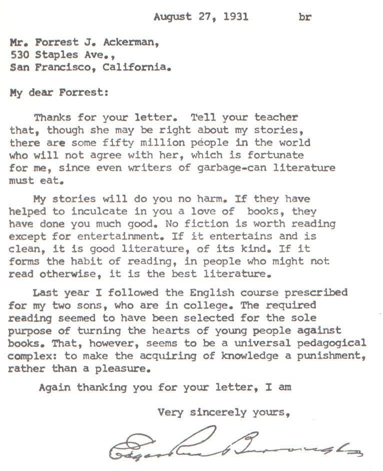 Letter from Burroughs to Ackerman